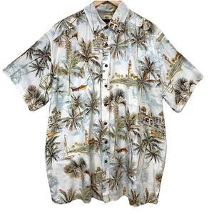 Harbour Bay Tropical Print Camp Shirt Short Sleeve 100% Cotton Men XL Travel